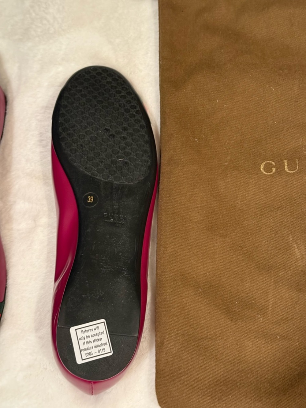 Gucci Women's Purple Leather Ballet Flats with Signature Web Stripe Authentic - Picture 4 of 7